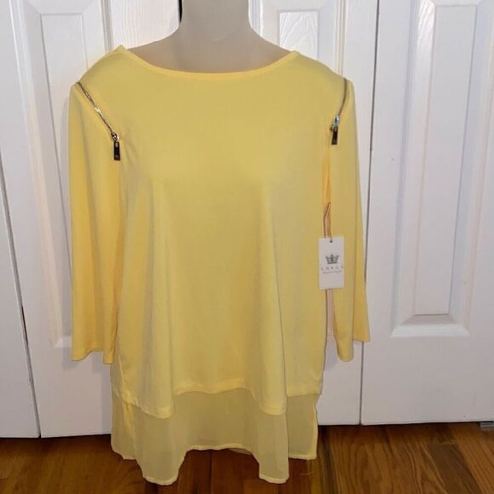 Chaus New York Moroccan Blue City Yellow Blouse Too Shirt size Medium M NWT